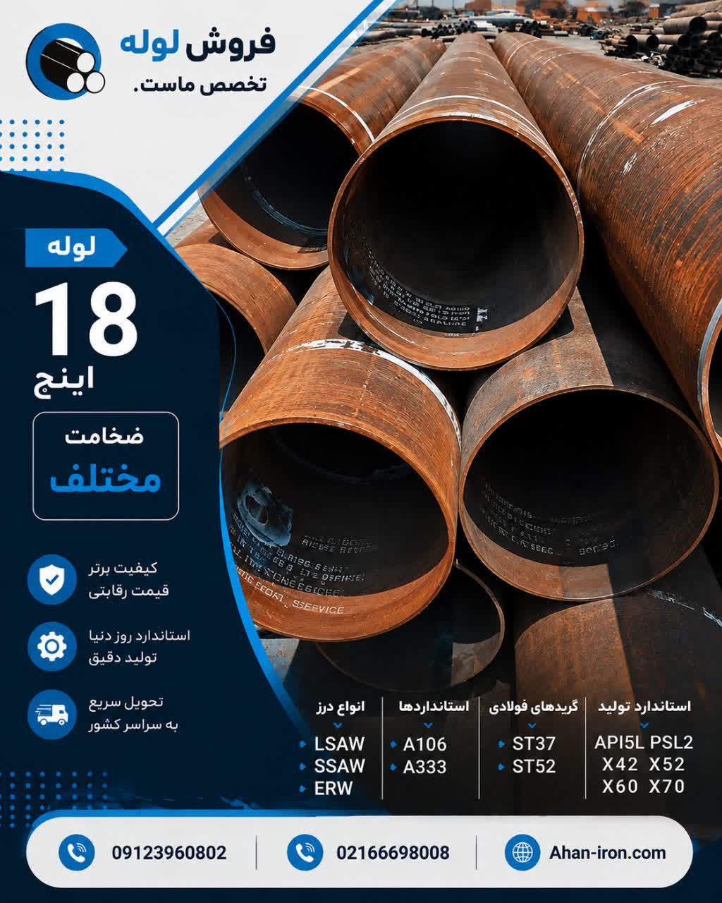 فروش لوله 18 اینچ |  اسپیرال,مانیسمان,درز مستقیم