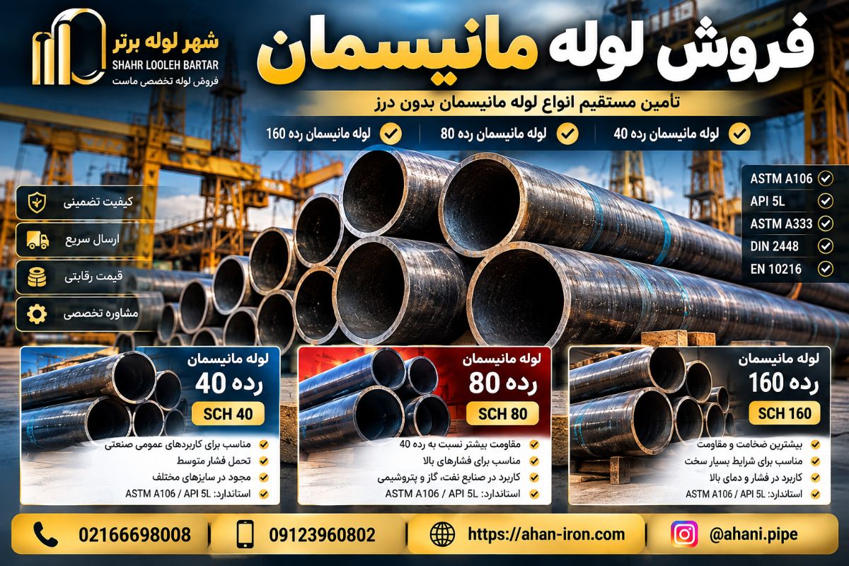 لوله مانیسمان رده 40، رده 80 و رده 160 بدون درز | شهر لوله برتر